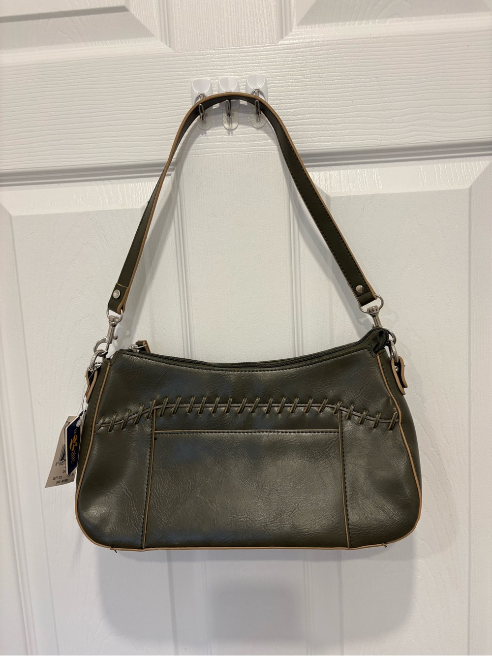 Olive Green Shoulder Bag with Contrast Trim A14